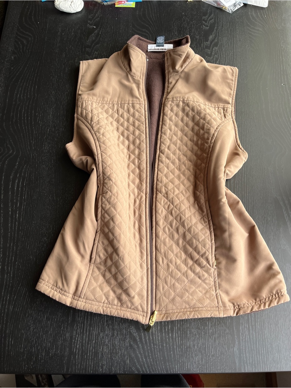 Karen Scott Quilted Tan Vest with Stand Collar